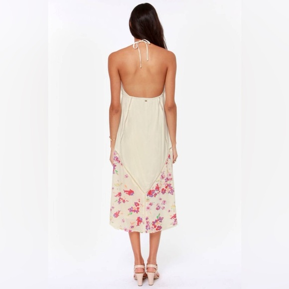 O'Neill Petra Cream Floral Print Halter Dress Sz L - Picture 4 of 13